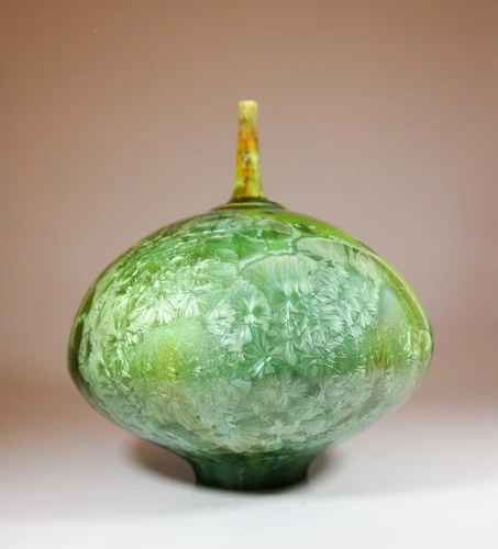 Isak Isaksson Green Ceramic Vase - Crystalline Glaze Contemporary Artist