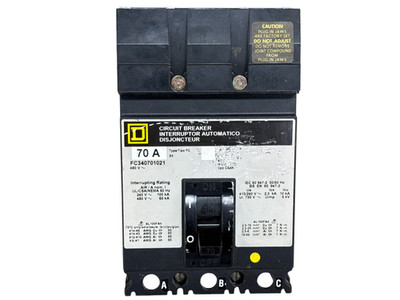 SQUARE D FC340701021 70A 3-POLE 480V FC F-FRAME I-LINE 65KA CIRCUIT BREAKER