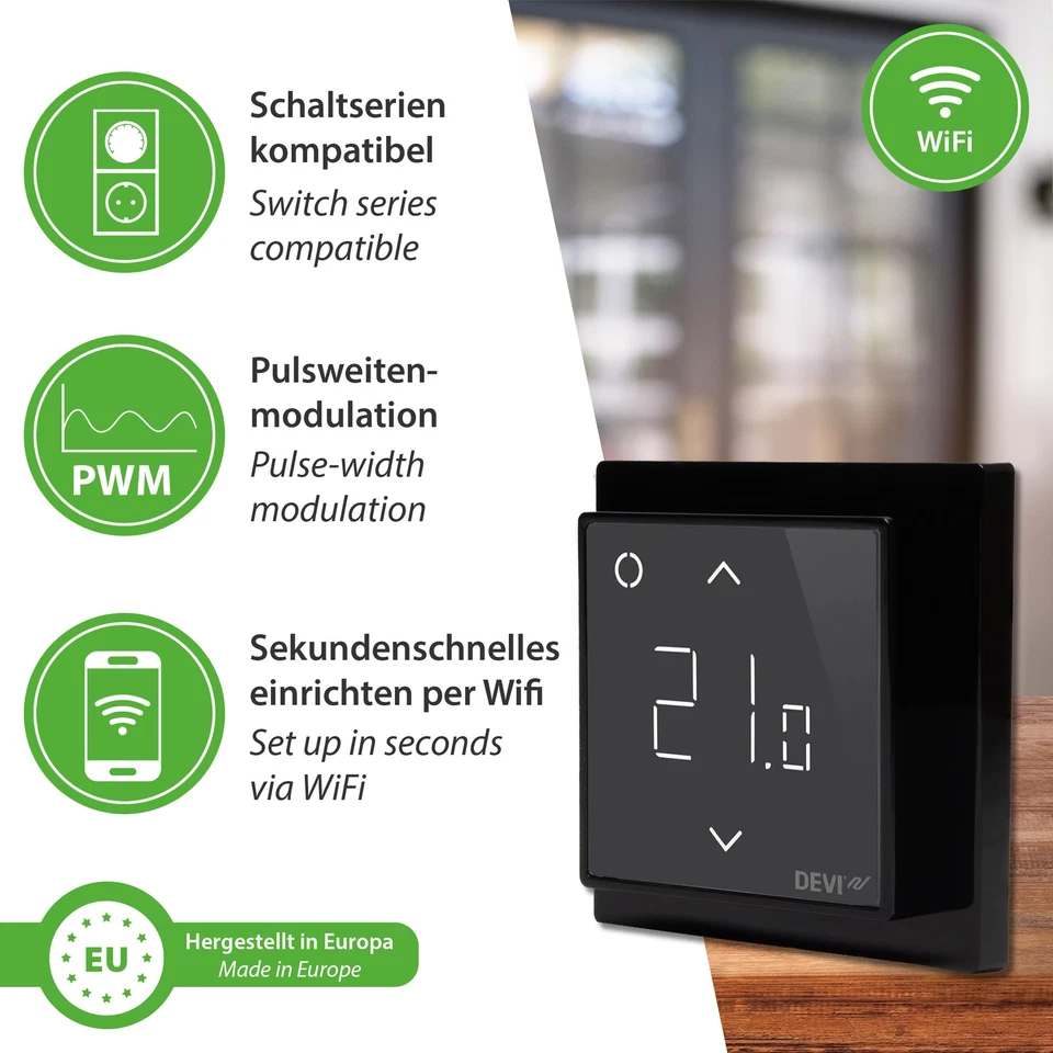 Danfoss Devireg Wlan Digital Thermostat Fußboden Wand Heizung WiFi Touch schwarz - Bild 2 von 4