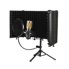 Microphone Isolation Shield, 5 Panel Sound Shield with Pop Filter and Tripod ...