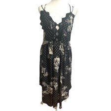 Free People Black XS slip whimsy dark romantic floral halter boho maxi  dress