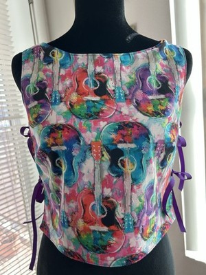 Psychedelic Guitar Side Tie Crop Top