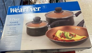 WearEver 5 Piece Nonstick Cookware Set with 9.75" Fry Pan, 1qt & 3qt Sauce Pans