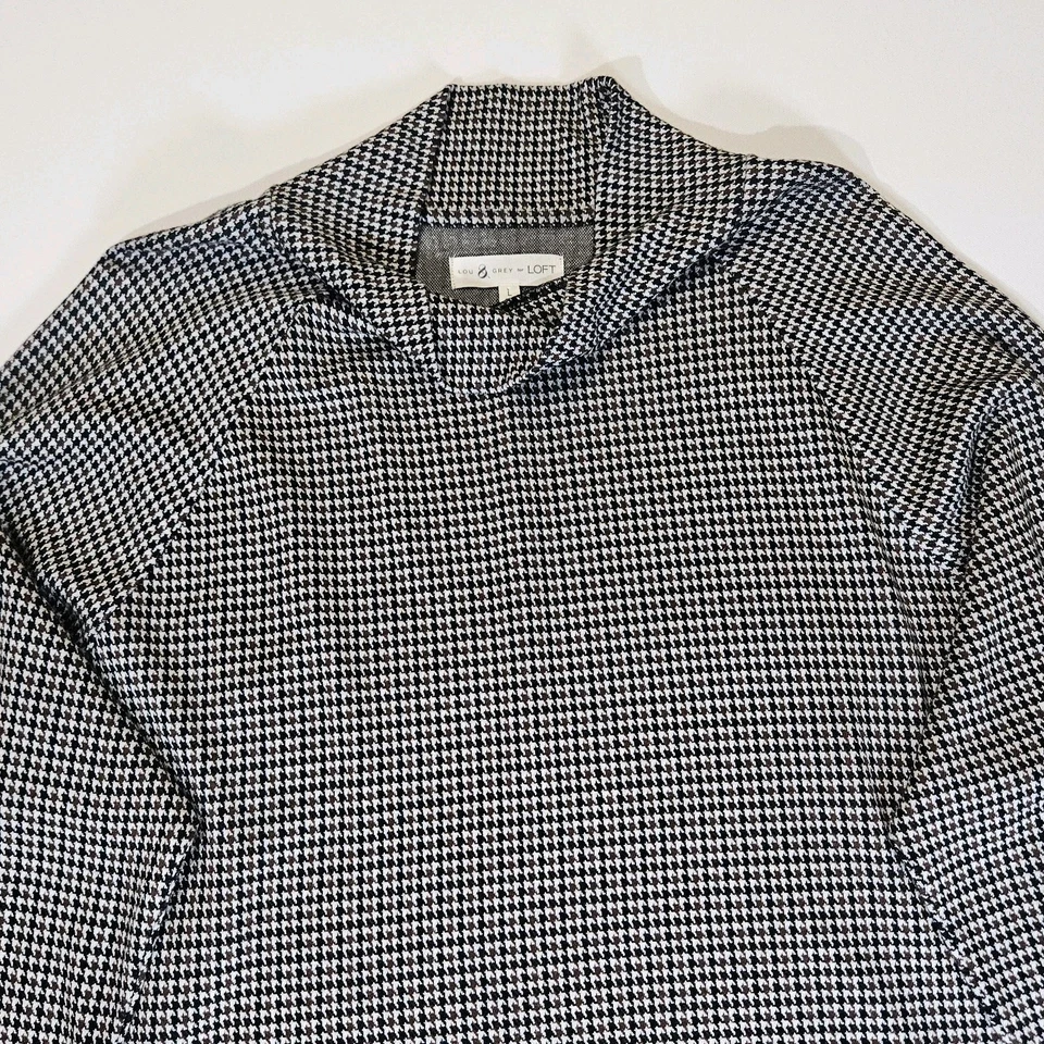 Blusa Lou & Grey Loft Para Mujer Grande Negra Blanca Pata de Gallo Cuello Simulado Oficina Top Foto 3 de 4