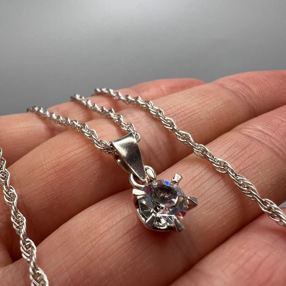 Collana in argento sterling 925 solitario cubic zirconia pendente gioielli da... - Immagine 4 di 4