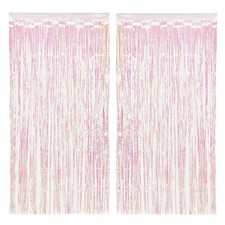, 2pk Iridescent Fringe Foil Curtain  Party Backdrop Decorations