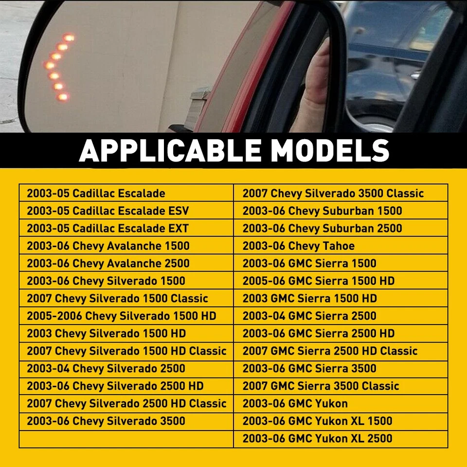 Juego de 2 espejos retrovisores laterales de vidrio térmicos con señal de giro izquierda y derecha para Chevy GMC Cadillac Foto 2 de 4