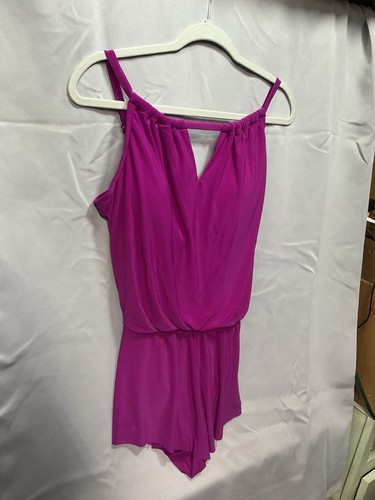 UPF 50 HIGH NECK SWIM ROMPER W/ POCKETS ONE PIECE SWIMSUIT-AQUA GREEN, PINK MED - Picture 2 of 6