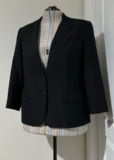 Fletcher Jones Size 18 Black Blazer Pockets 3/4 Slv 60% Wool - Work Corporate