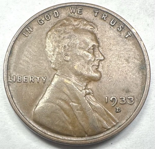 1933-D LINCOLN WHEAT CENT PENNY XF FULL WHEAT LINES CIRCULATED ORIGINAL!