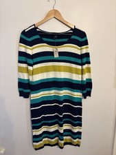 Ann Taylor Women’s Navy Striped Knit Sweater Dress 3/4 Sleeves Size Medium New