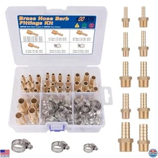 KOOTANS 32-Piece Brass Hose Barb Fittings Set with NPT Adapters & 46 Clamps