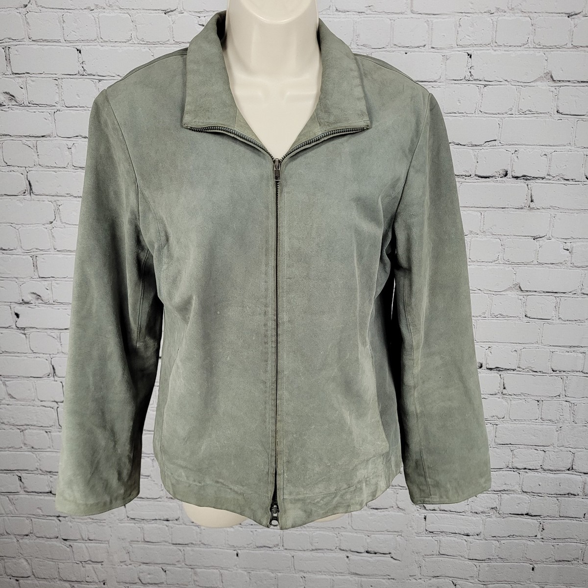 J. Jill Green Genuine Suede Leather Pockets Full Zip Jacket Size