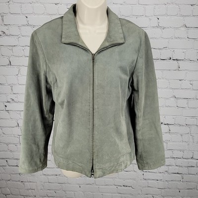 J. Jill Green Genuine Suede Leather Pockets Full Zip Jacket Size