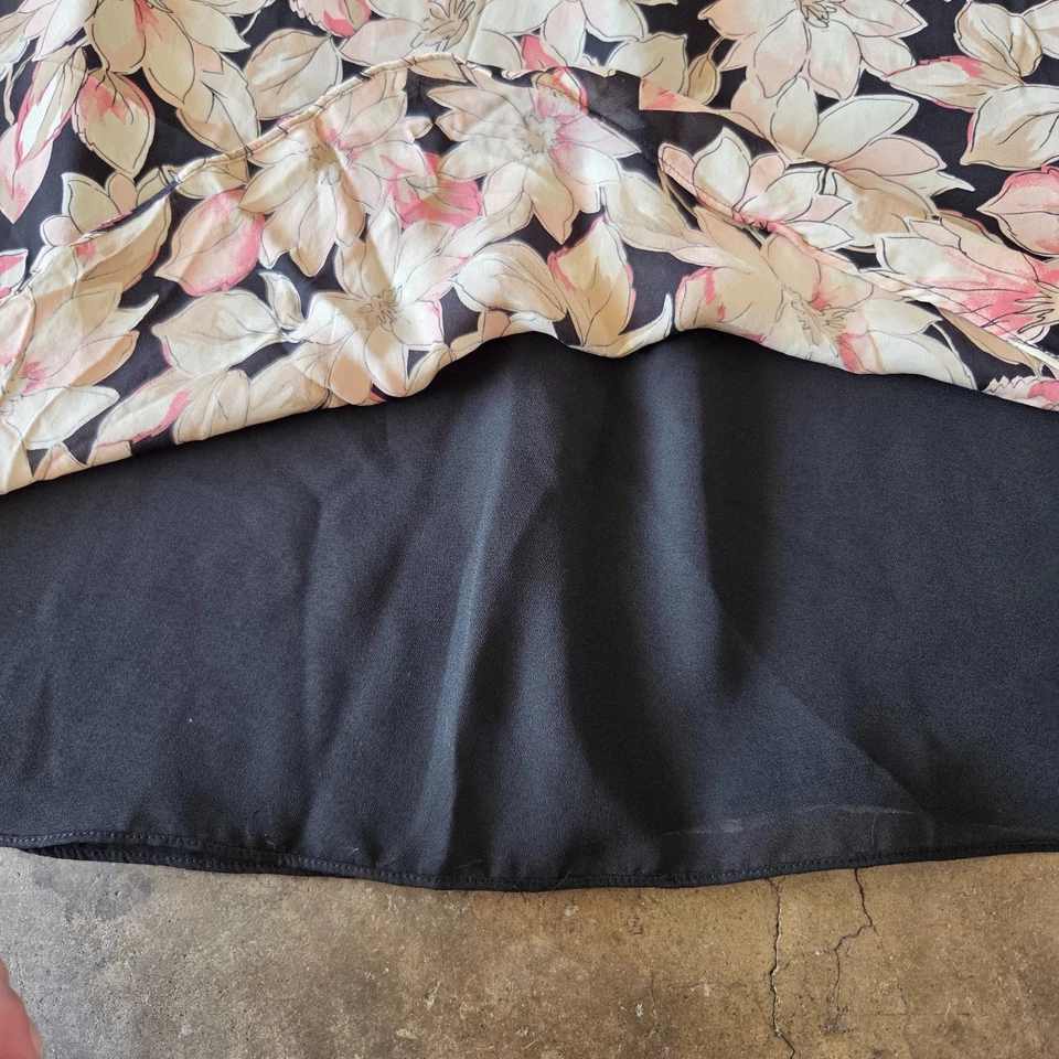 Vintage 90s Floral Silk Midi Skirt Size L Pink Black Layered Grunge Whimsygoth - Image 4 of 4