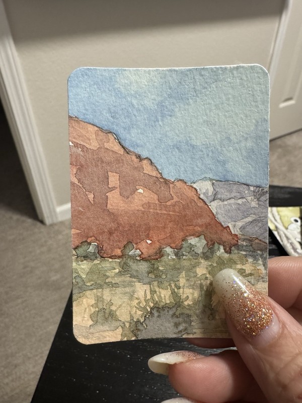 Snow Canyon 2/13 Hand Painted Watercolor On Paper. Jennifer Gubler ACEO