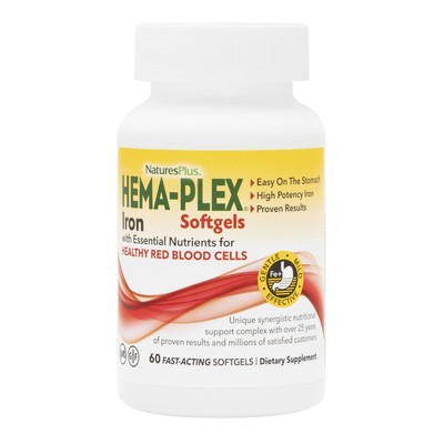 Iron Supplements 85 mg Softgels 60 Count NaturesPlus Hema-Plex Fast-Acting Blood