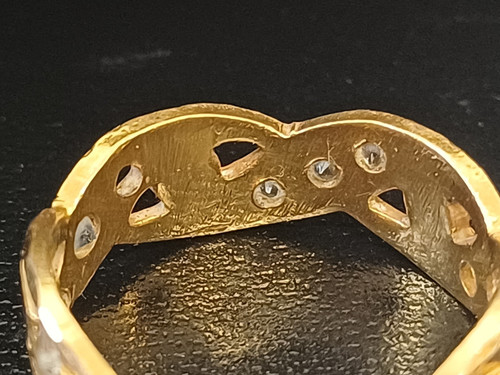 Yellow Metal Ring With Clear Stones Size O High Carat Gilding Jewellery - Picture 7 of 13