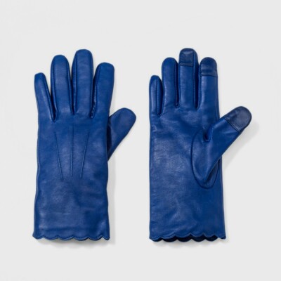 Women's Leather Scallops Gloves - A New Day Blue XS/S