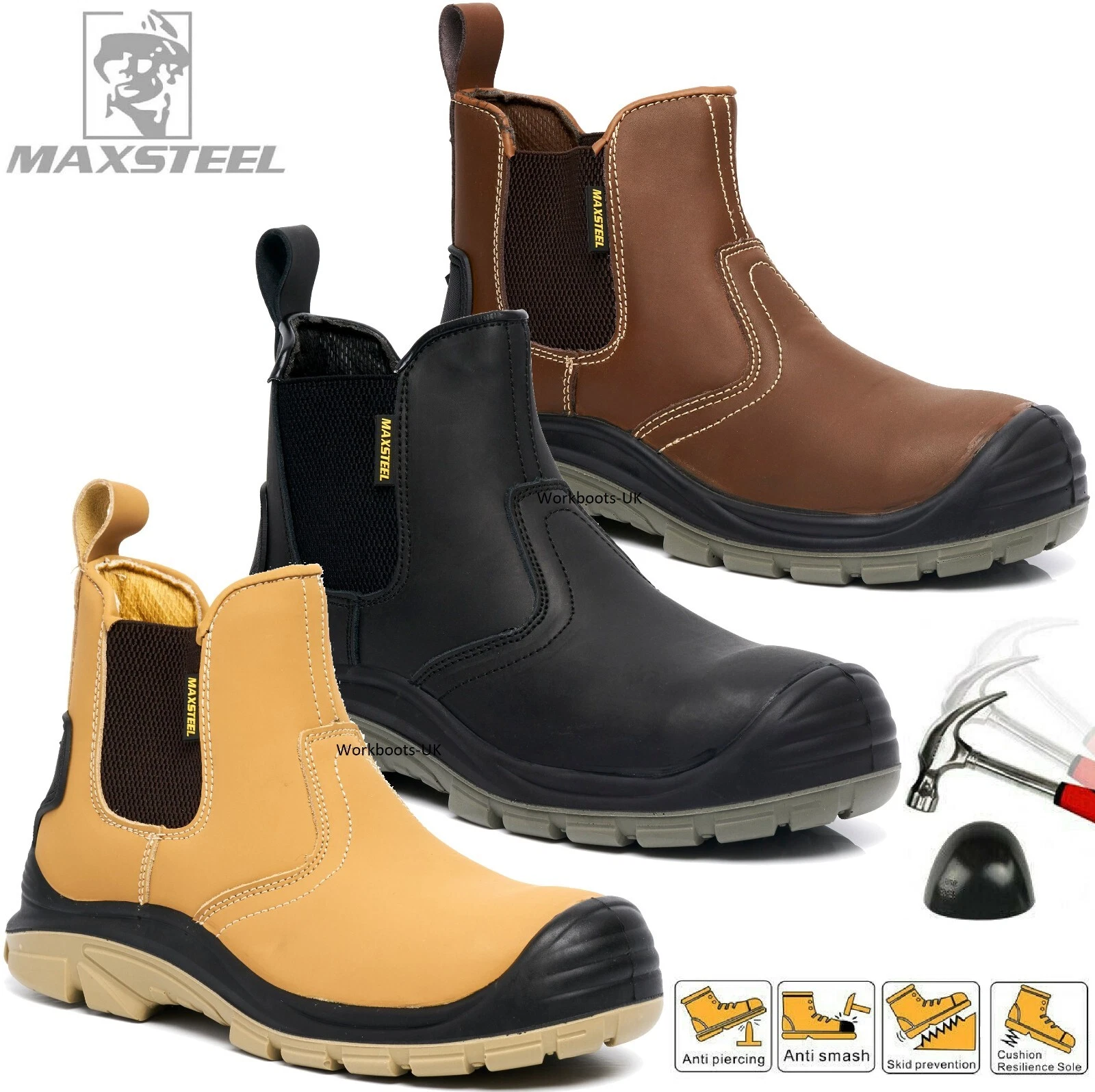 Mens Leather Safety Steel Toe Cap Chelsea Dealer Boots Slip Pull On Work Shoe Sz