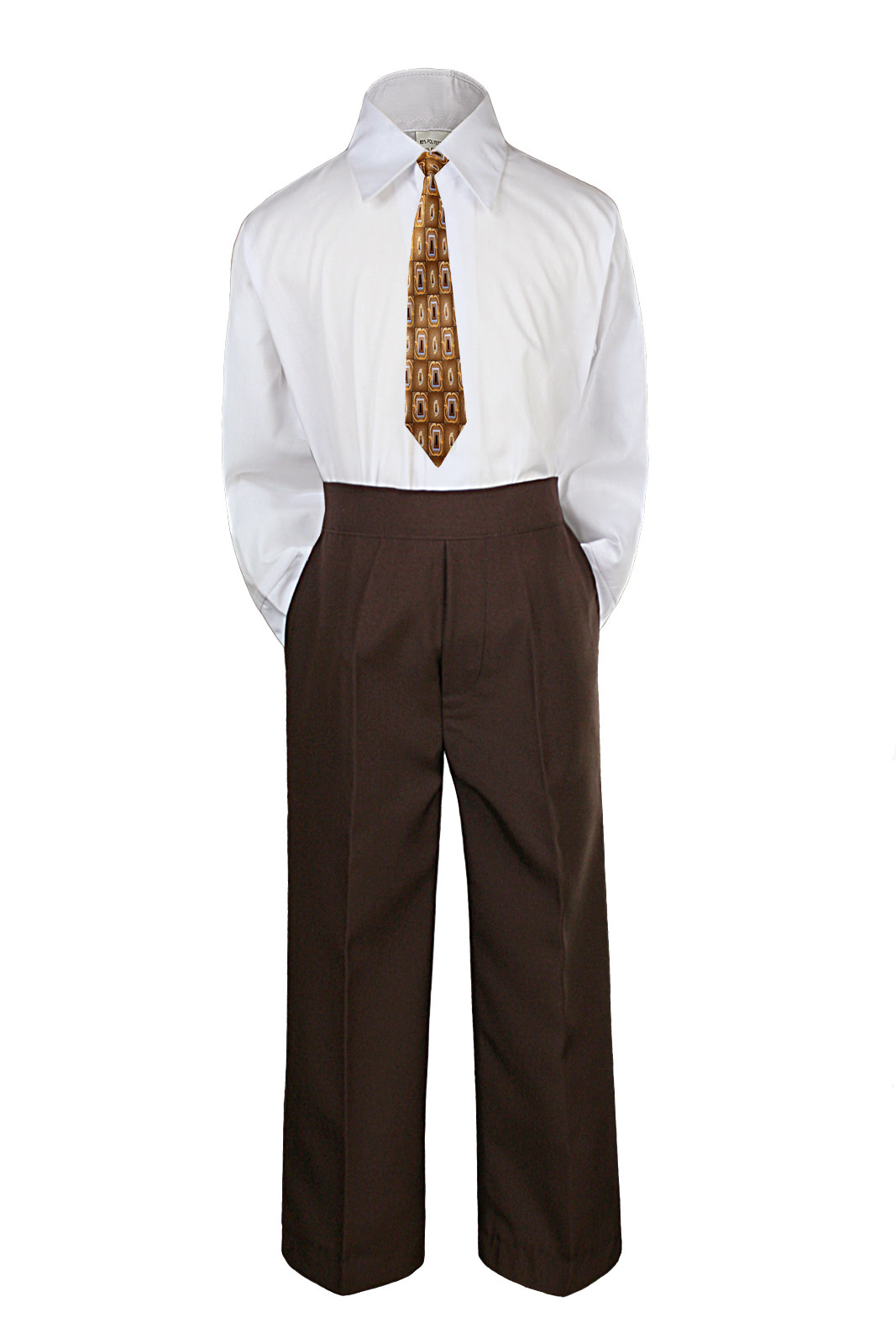 3pc New Born Baby Boy Teen Formal Dress Brown Pants and Shirt Necktie Sm-7  | eBay