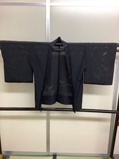 Japanese Vintage Kimono Haori Jacket Pure silk black family crest Height 30.31in