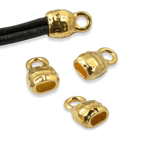 10 Gold Distressed Leather Cord Ends, 4x2mm Opening, TierraCast Crimp End Caps - Picture 1 of 7