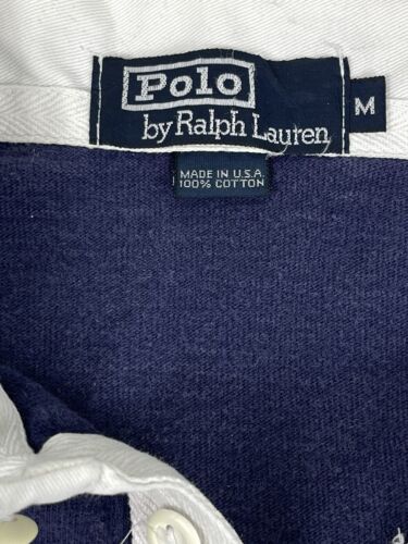 VTG 90s Polo Ralph Lauren USA Blue White Stripe Rugby Shirt Sz M 