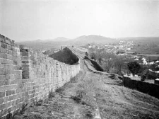 Wuhan China, city wall with view of mountains in distance OLD PHOTO