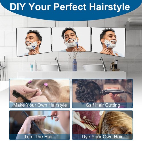 Tri Fold 3 Way Mirror for Haircut, Makeup,Shave,Self Hair Cut 360° Barber Mirror - Picture 7 of 7
