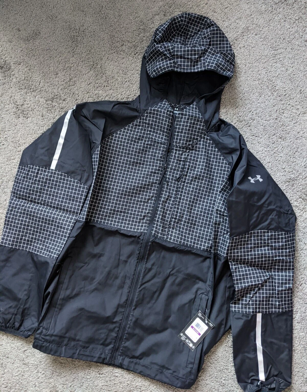 NWT UNDER ARMOUR MEN 2XL FULL ZIP STORM SHELL LAUNCH ELITE HOODED JACKET BLACK