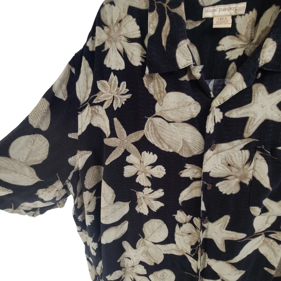 Camisa havaiana masculina Island Passport botão frontal colarinho bolso floral tamanho 2XLT - Imagem 4 de 4