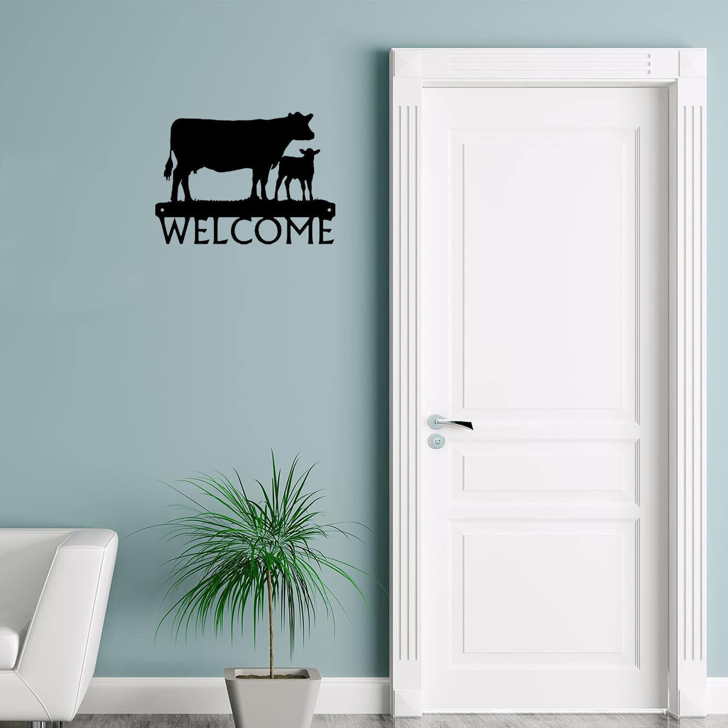 Cow & Calf Farm Cattle Welcome Sign - 12 inch Wide Metal Wall Ar