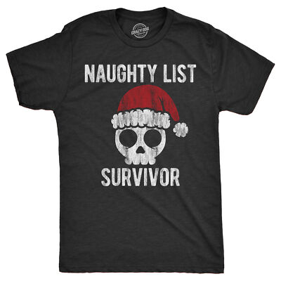 Mens Naughty List Survivor T Shirt Funny Xmas Santa Claus Bad Behavior Joke Tee