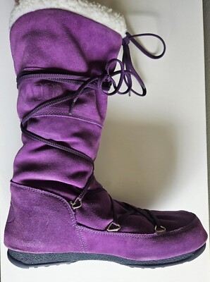 Tecnica Moon Snow Boots Women's Purple Faux Suede Lace Up Shearling-Size 7.5
