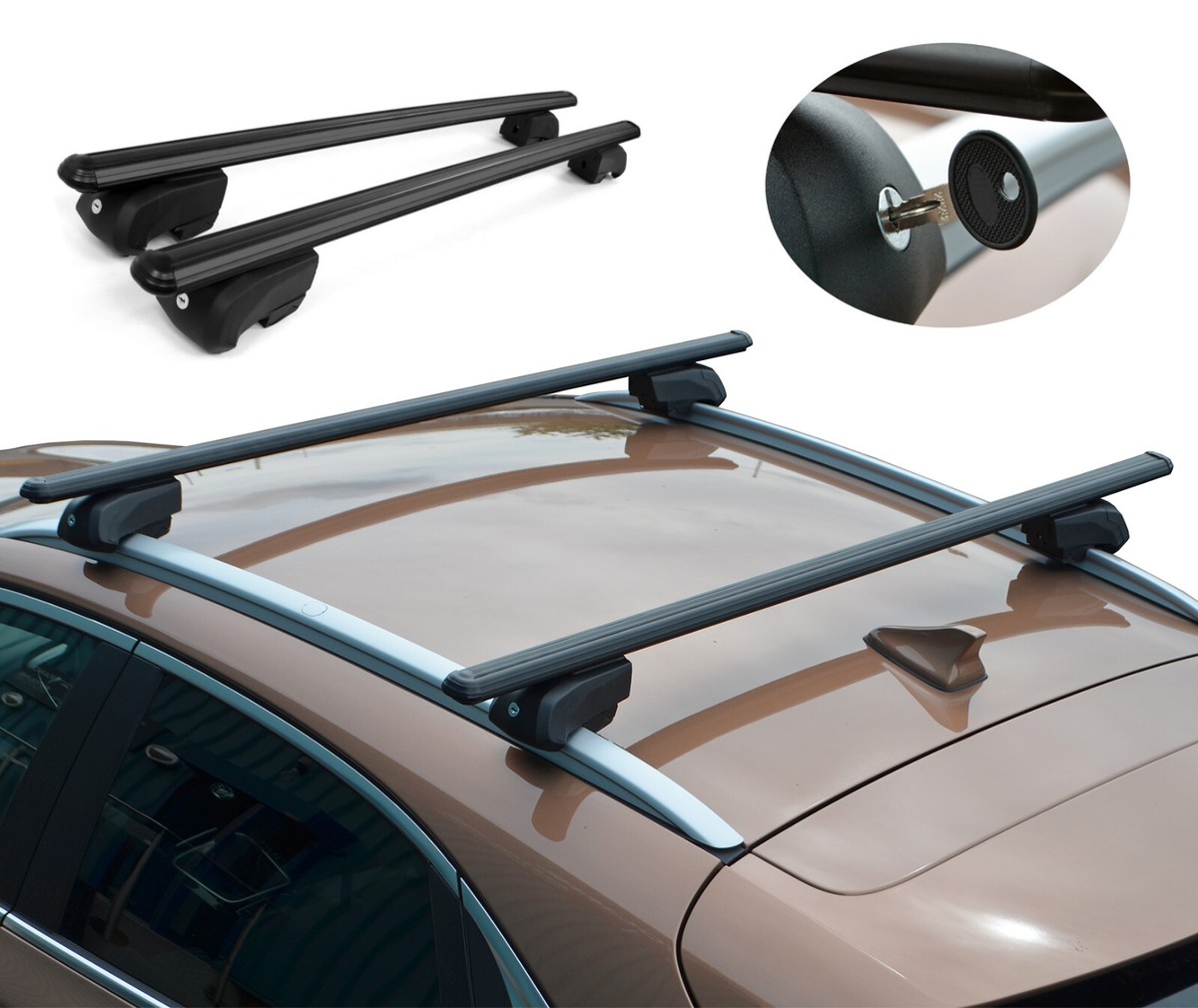 Black Cross Bars For Roof Rails To Fit Hyundai Tucson (2015 75KG - Main Image