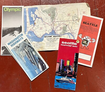 5 OLD Maps Seattle Washington Couer d Alene Idaho Olympic Park 1960 s 1990 s