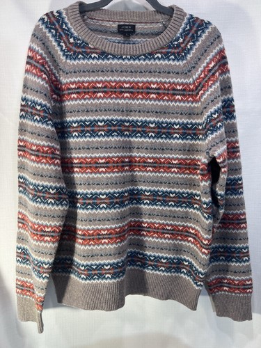 Men's J Crew Fair Isle Sweater 100% Lambs Wool Crew Neck Pullover Size Large - Picture 12 of 20