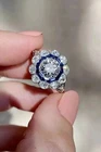 Art Deco 2.75Ct Round Lab Created Diamond & Sapphire Halo 14K White Gold FN Ring