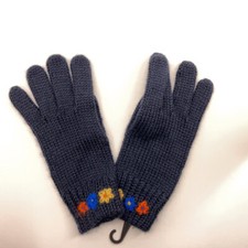 No boundaries thin knit blue winter stretch gloves three flowers design