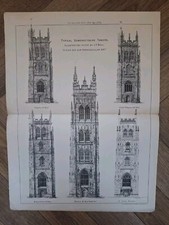 Architectural  Lithograph C1885 Somersetshire Towers By J F Bell