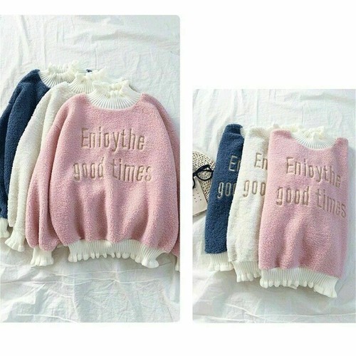 Damen Mädchen Süß Sweatshirt Fleece Pullover Top Kawaii Rüschenärmel - Bild 6 von 14