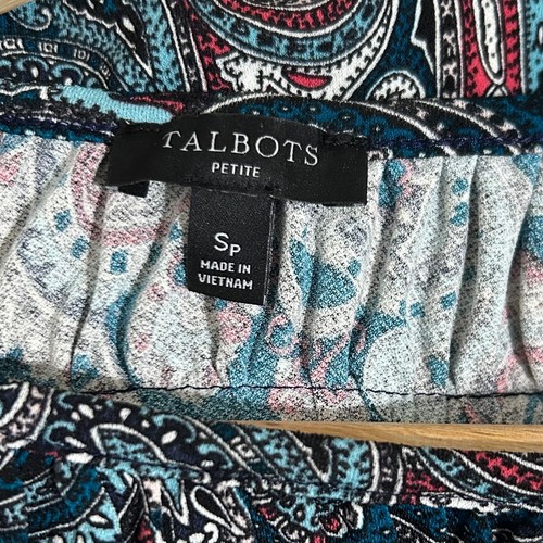 Talbots Jersey Smocked Fit and Flare Bright Paisley Dress Size Small Petite - Picture 8 of 9
