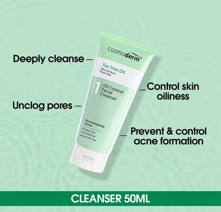 6 Packs : COSMODERM Tea Tree Oil Control Facial Cleanser 50ml - Image 3 of 4