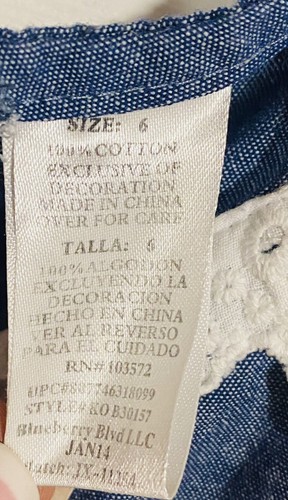 Blueberi Boulevard Sleeveless Dress Sz 6 Blue Eyelet White Trim Lace Girls - Picture 3 of 8