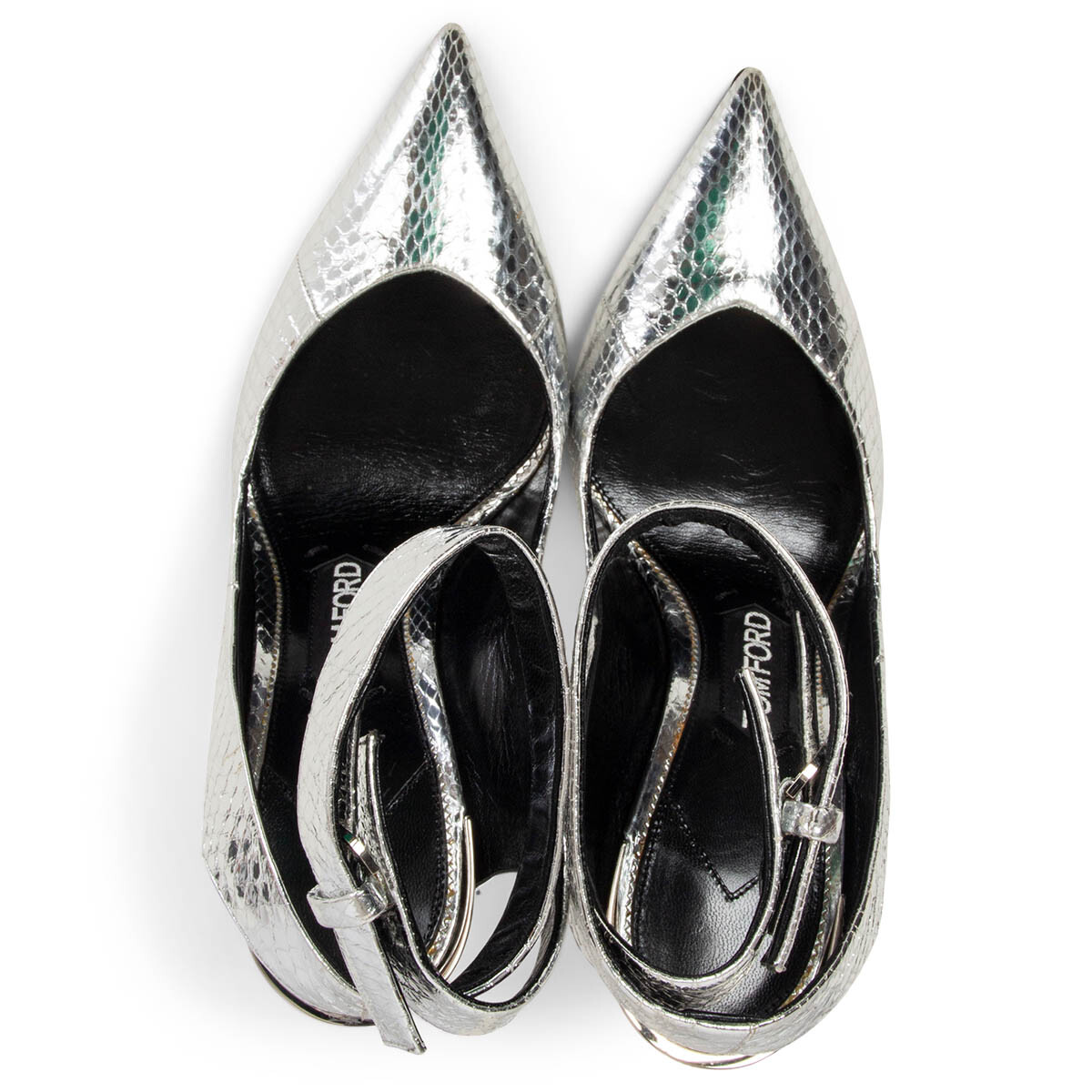 65181 auth TOM FORD metallic silver PYTHON WEDGE … - image 5