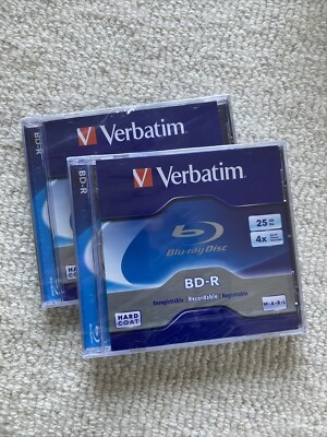 (2) Verbatim Blu-Ray Blank 25GB BD-R 4x speed w/ Jewel Case - NEW