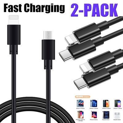 2-Pack Type-C to For Apple iPhone 12 Pro Max/12 mini Fast Charge Cable Sync Cord