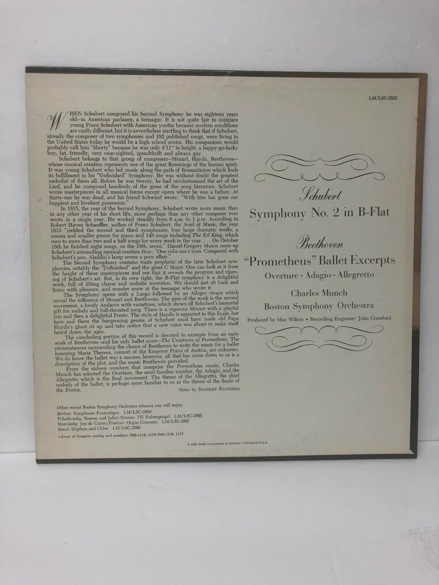 Schubert Symphony No. 2 Beethoven Prometheus Charles Munch Boston Symphony  LP | eBay
