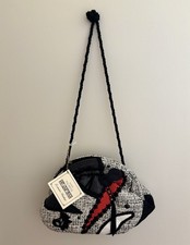 Vintage Marie Palmese Purse Unique Handbag Rope Strap Black White Red Artistic